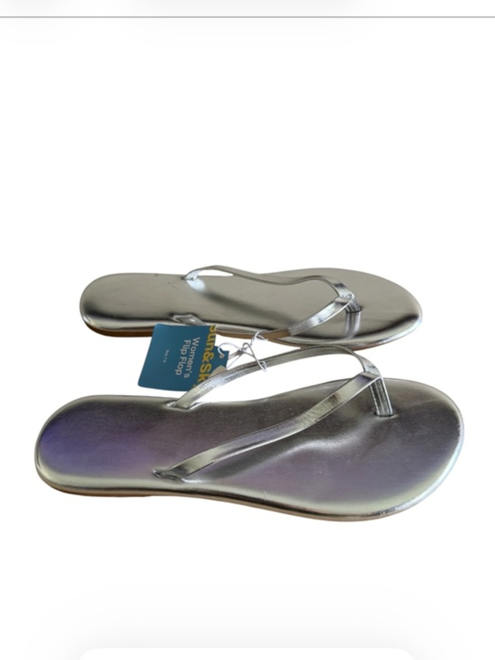SUN & SKY Silver Metallic Flip-Flops - Silver Thong sandal size 7-8